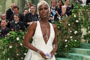 Jodie Turner-Smith Stuns in All-White Burberry at 2024 Met Gala, Embraces 'Garden of Time' Theme