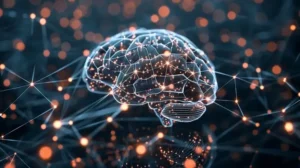 A digital interface, network nodes, or AI brain illustratio